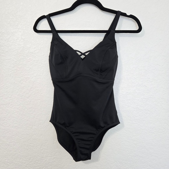Prana 32D/XS Black One Piece Swimsuit Crisscross Back Strap Adjustable Support - Picture 1 of 7